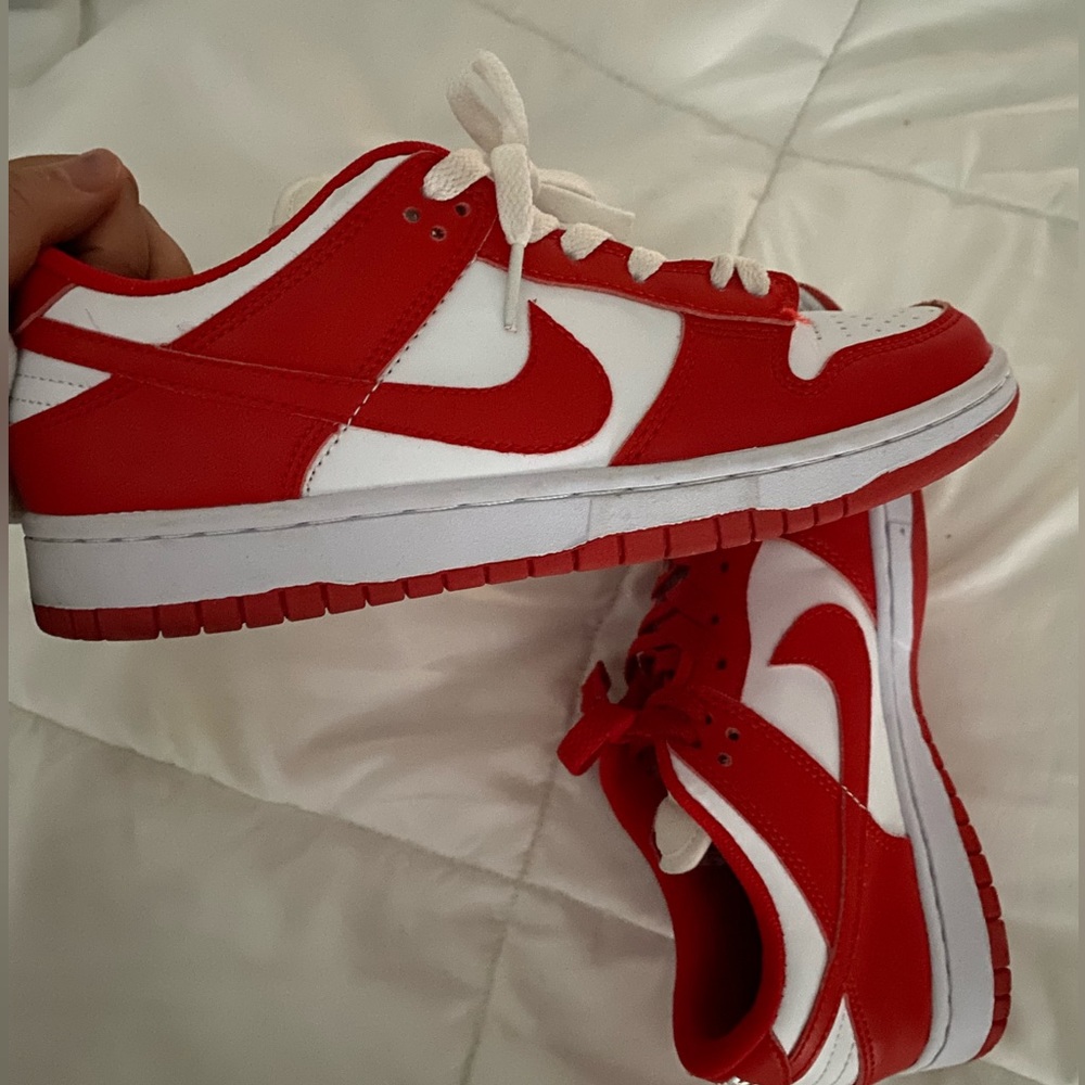 CHAMPIONSHIP RED DUNKS- only worn once. Mens 5.5 Womens 7